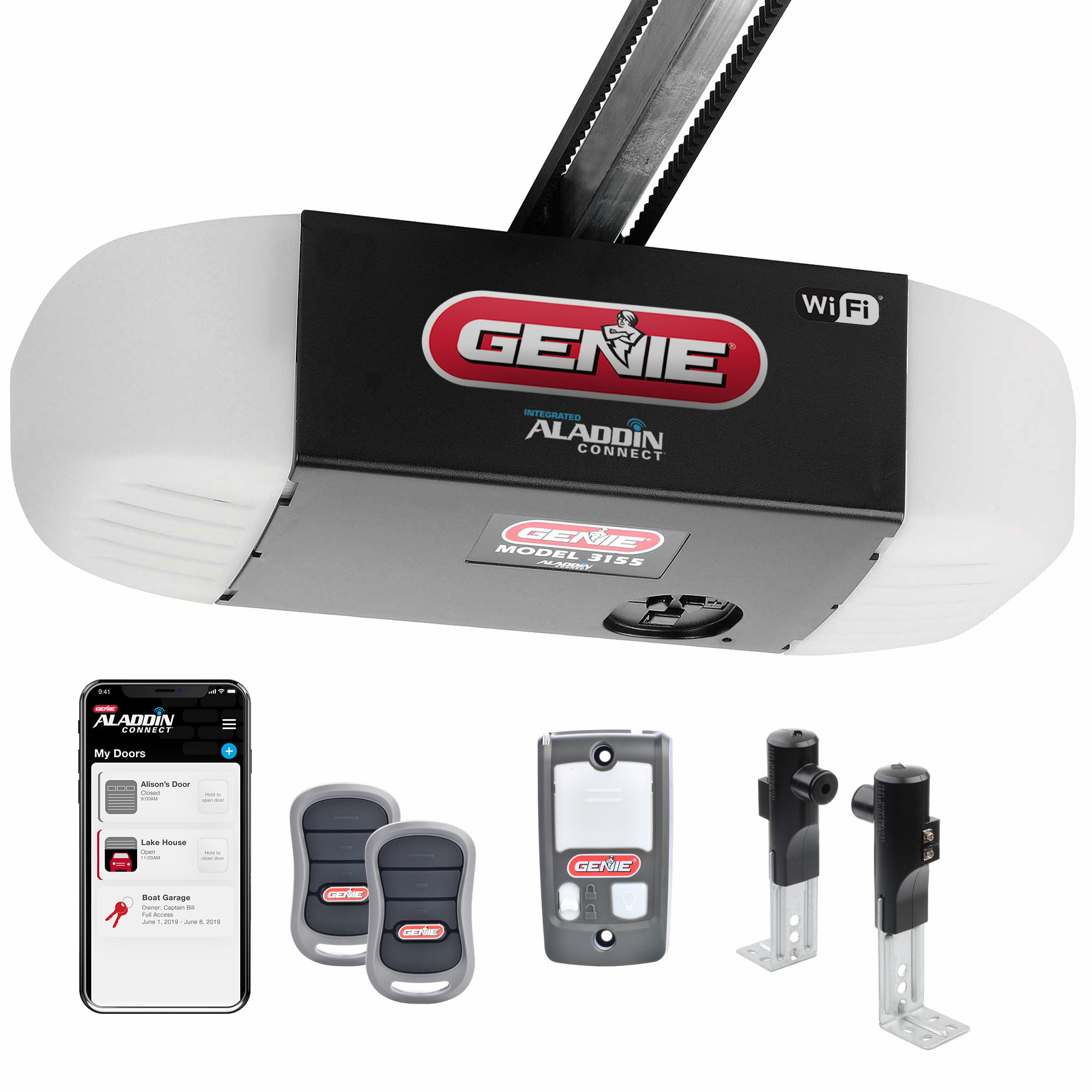Genie Company, Ultra-quiet belt drive garage door opener Wi-fi, Model# 3155-TV